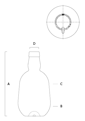 Consultez ou téléchargez la fiche technique complète pour les spécifications de la bouteille CASK. Plan technique de la bouteille CASK, présentant ses dimensions et ses principales cotes.