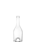 Bouteille 75 cl, corps large et arrondi, épaulement doux, col long, piqûre prononcée, pour vins effervescents, Bague Couronne, verre Extra-Blanc.