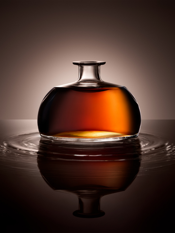 Bouteille de spiritueux design MDDS, 70cl, au corps globulaire et trapu, avec un goulot court et une bague plate, destinée aux spiritueux, en verre Extra-Blanc.