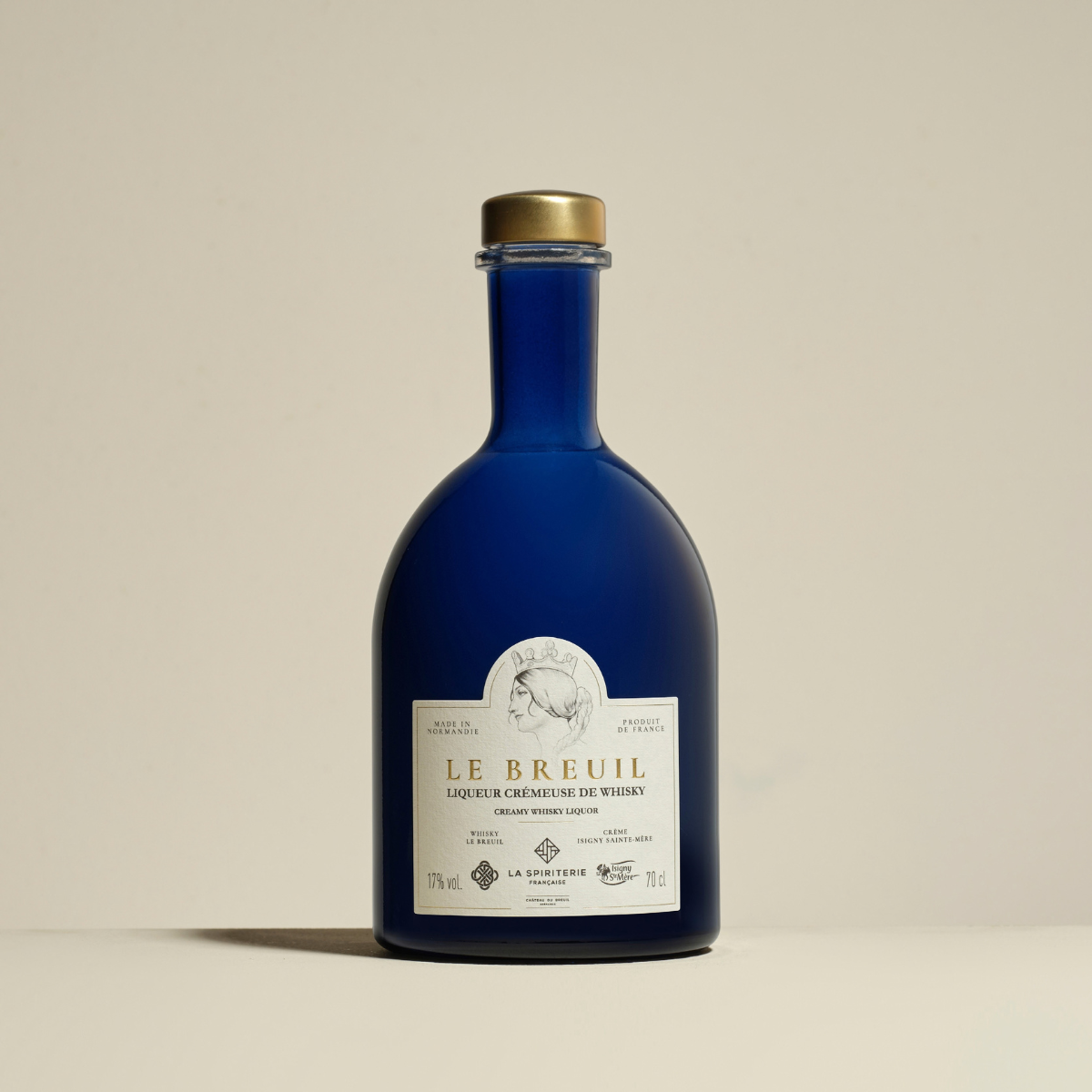 Flacon de spiritueux forme trappue 50cl Corps large et trapu, épaulement doux, col élancé, semelle plate Spiritueux BVS Bleu opaque Laquage