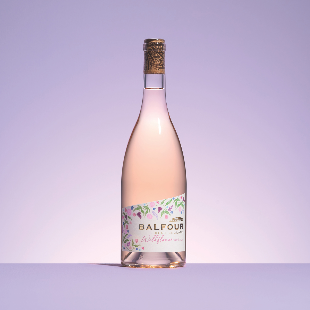 Bouteille de style Bourgogne élancée 75cl, corps fuselé et épaulement doux, pour vin rosé, bague à vin standard, verre Extra-Blanc.